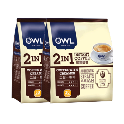 马来西亚进口猫头鹰(OWL)咖啡360g（12g*30条）*2袋二合一速溶咖啡粉无蔗糖添加