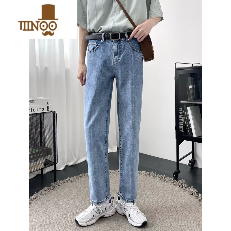 YANXU浅蓝色美式vibe牛仔裤男款高街痞帅裤子夏季薄2023新款修身直筒裤