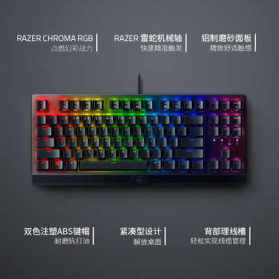雷蛇Razer黑寡妇蜘蛛V3竞技版绿轴电脑游戏电竞RGB背光87机械键盘