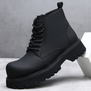 马丁靴男秋冬季中筒厚底增高皮靴高街英伦雅痞潮流暗黑加绒男靴子