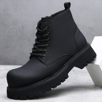 马丁靴男秋冬季中筒厚底增高皮靴高街英伦雅痞潮流暗黑加绒男靴子