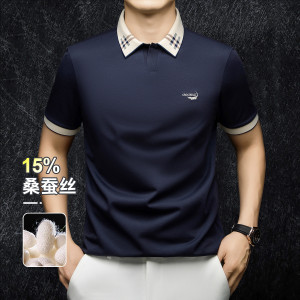 鳄鱼恤CROCODILE 夏季冰感条纹商务POLO衫男短袖T恤