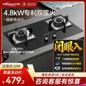 万和 一级能效 [蓝莲花]燃气灶4.8kW大火力玻璃嵌入式台式两用灶具 易清洁灶具JZY-B9L50(液化气)