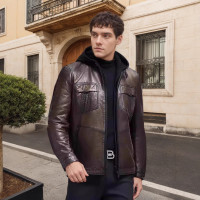 2025秋冬新款真皮皮衣可拆卸连帽短款纯绵羊皮夹克休闲薄款外套男