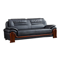 锦北 办公沙发会客区皮沙发办公室中式商务沙发组合 头层黑牛皮三人位