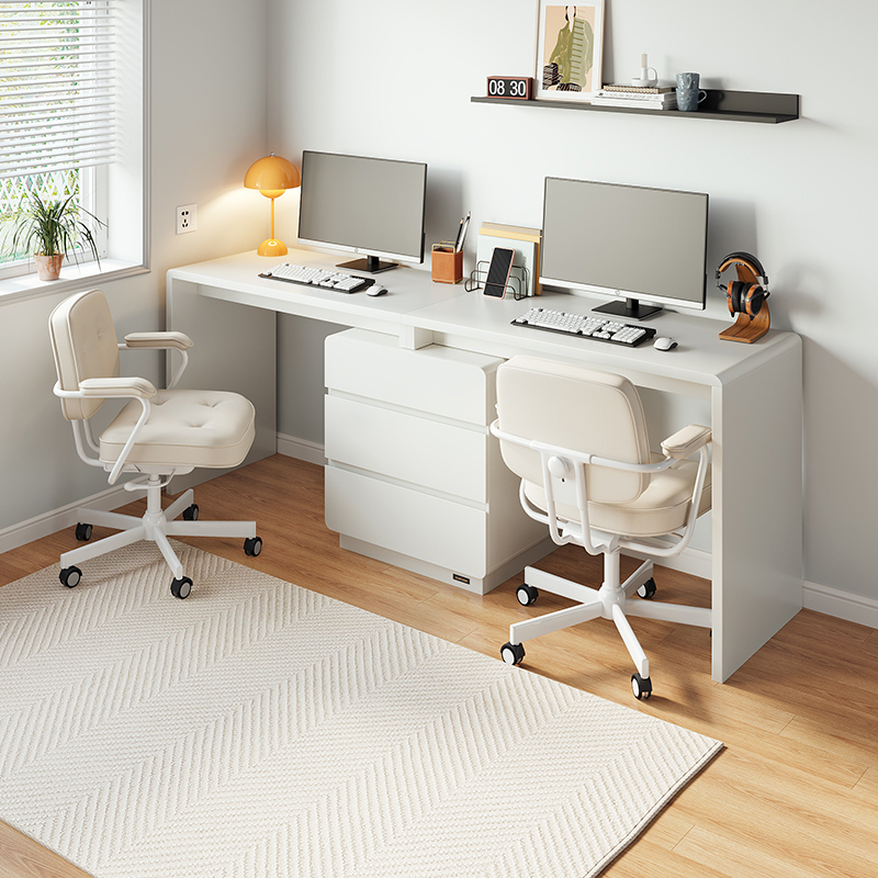 全友家居 书桌伸缩款一字型办公桌卧室书房书桌书柜二合一设计单人写字桌