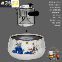 三维工匠加厚耐热玻璃蒸茶壶镶银侧把壶实木把带过滤黑茶普洱茶蒸汽煮茶器 新羽镶银蒸茶壶+春水晨风电陶炉+6个杯茶具