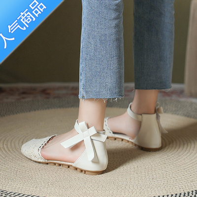 SUNTEK包头凉鞋女款夏季2023新款百搭外穿平底豆豆鞋沙滩中空北京布鞋女