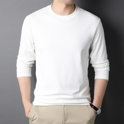 秋冬新款双面德绒卫衣男圆领青年纯色保暖长袖T恤男士打底衫