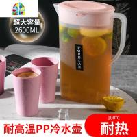 塑料凉水壶家用客厅日式餐厅大容量冷水壶扎壶可高温密封防摔水壶 FENGHOU 哑光椭圆冷水壶/灰绿+2个杯子