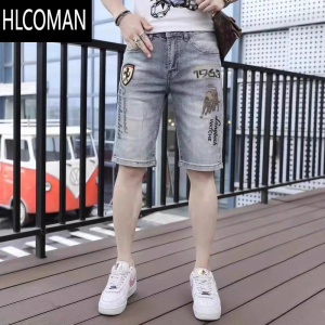 HLCOMAN欧洲站男士牛仔短裤夏季薄款五分裤潮牌修身弹力5分马裤休闲中裤