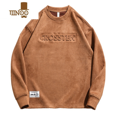 YANXU美式复古卫衣男秋季冬季绒宽松3D钢印字母ins潮上衣长袖