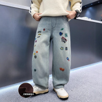 男童冬季加绒牛仔裤新款大儿童加厚长裤洋气秋冬一体绒裤子潮