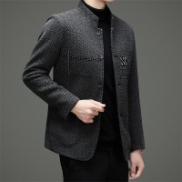 新款时尚秋冬中老年西服男商务休闲爸爸装千鸟格西装外套