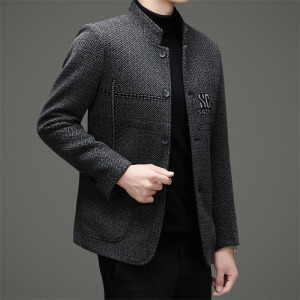新款时尚秋冬中老年西服男商务休闲爸爸装千鸟格西装外套
