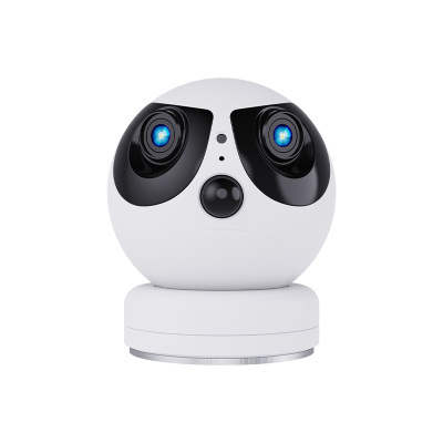 室内卡通电池摄像机 家用手机远程报警超广角双镜头监控无线WiFi摄像头