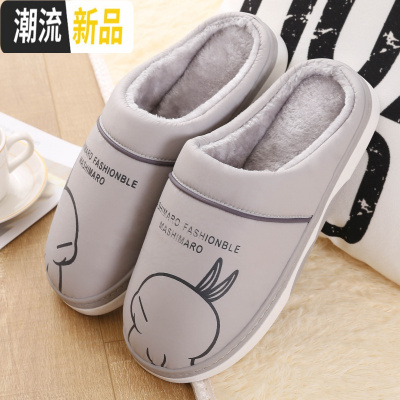 流氓兔情侣家居棉拖鞋女厚底冬季包跟羽绒布室内居家用毛绒男冬天广赫