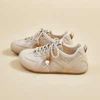 新款韩版德训鞋板鞋女秋季复古韩系串珠配饰休闲鞋增高