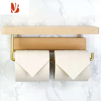 三维工匠卫生间卷纸架轻奢创意筒纸置物架免打孔厕所手机抽纸巾盒壁挂实木 欧洲榉木大号