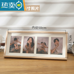 敬平创意组合相框摆台打印加洗照片 中空情侣6寸木质相架三四连相册框 四框横版6寸原木色-配卡纸+画心 相框
