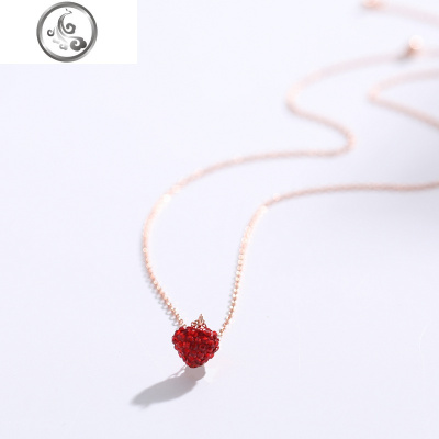 925纯银小红心项链 女锁骨链日韩简约百搭红色爱心吊坠少女心银饰 JiMi