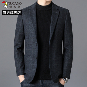 啄木鸟2025新款中年男士西服休闲格子商务西装外套爸爸春秋上衣C