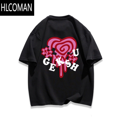 HLCOMAN美式设计感爱心字母印花个性夏季新款男女短袖t恤慵懒风上衣