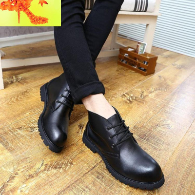 新款英伦系带朋克马丁靴男士内增高韩版正装潮皮鞋时尚中筒短靴子简畅