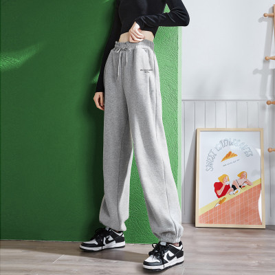 [1折价39.9元,叠加优惠券]春夏季休闲长裤女宽松休闲绣花束脚卫裤针织长裤运动裤女