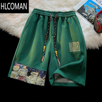 HLCOMAN潮牌卡通拼接刺绣运动五分裤男复古夏季痞帅宽松百搭休闲男生短裤