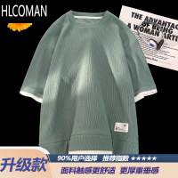 HLCOMAN大码肌理冰丝短袖t恤男士夏季半袖衣服宽松垂感男装体恤衫潮