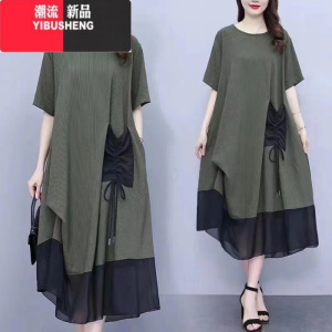 YIBUSHENG时尚设计大码连衣裙女2024季新款文艺气质洋气减龄宽松显瘦长裙