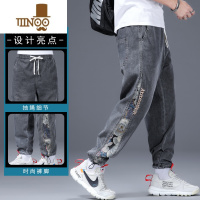 YANXU2023春季潮流拼接小熊设计感牛仔裤男宽松刺绣复古九分哈伦男裤子