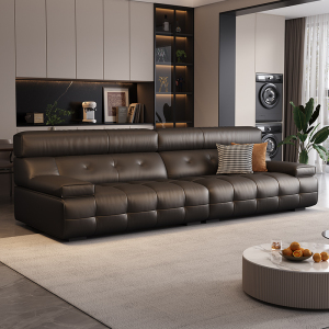 苏宁家具意式极简真皮沙发头层牛皮客厅直排皮艺沙发小户型-曼联