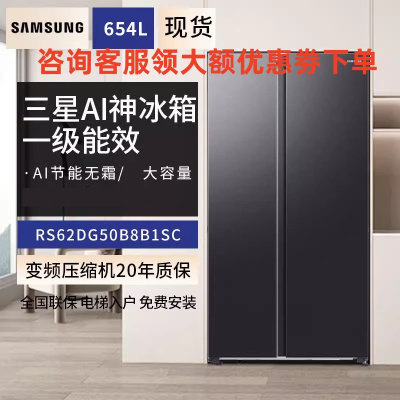 三星(SAMSUNG) RS62DG50B8S9SC 三星AI神冰箱对开门 654升一级能效家用无霜双开门冰箱 浩瀚黑