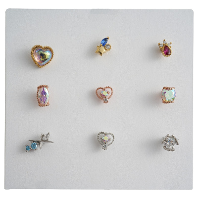 韩国饰品彩光爱心方形交叉三角钻几何迷你耳骨钉甜美小清新女单只送女朋友老婆情人节七夕生日礼物