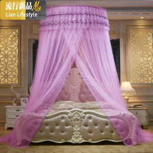免安装吊顶圆顶公主蚊帐双人家用1.5/1.8/2m米床加密落地吸顶蚊帐 三维工匠