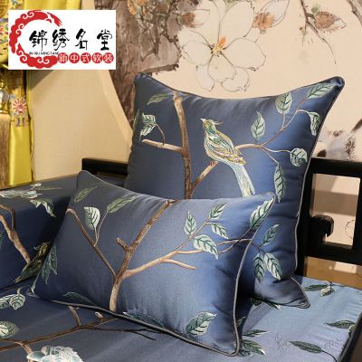 新中式刺绣花抱枕沙发靠枕花鸟靠垫床头靠包办公大号靠枕腰枕含芯