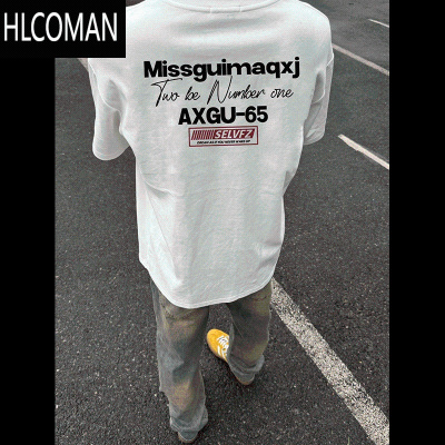 HLCOMAN美式小众手绘时尚潮牌字母白色上衣半袖夏季短袖T恤男款