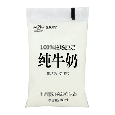 新日期-红梅乳业牧场原奶纯牛奶180ml/袋透明袋保质期28天24袋装