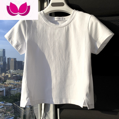 七斓白色短袖t恤女夏2023新款女设计感不规则开叉遮肚子显瘦上衣