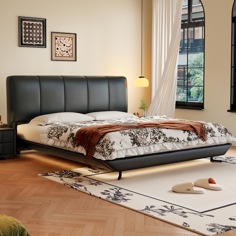 意式极简真皮床轻奢现代简约双人床主卧小户型储物床家用软包婚床