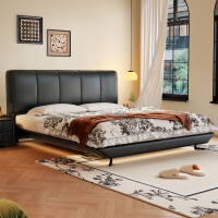 意式极简真皮床轻奢现代简约双人床主卧小户型储物床家用软包婚床