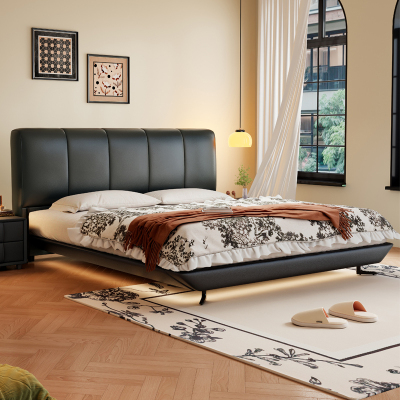 意式极简真皮床轻奢现代简约双人床主卧小户型储物床家用软包婚床