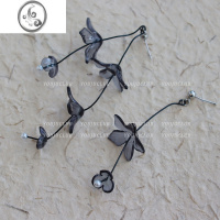 JiMi邮橘-晚夏之枝~森系黑色花朵仙气ins风设计感长款耳环蚊香盘耳夹