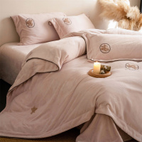高克重加厚牛奶绒刺绣四件套保暖珊瑚绒床单被套罩法兰绒冬季床品