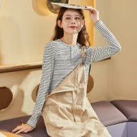 [2.5折价66元]唐狮季秋冬新款条纹针织衫女黑白色温柔长袖圆领打底内搭毛衣