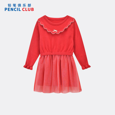 [1件3折]铅笔俱乐部童装2025秋冬新款女小童连衣裙宝宝针织裙子儿童拼接网纱裙