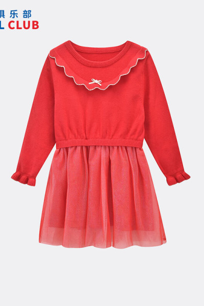 [1件3折]铅笔俱乐部童装2025秋冬新款女小童连衣裙宝宝针织裙子儿童拼接网纱裙