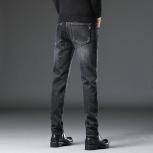 高档韩版修身男裤秋冬厚款修身弹性百搭时尚高级感小直筒牛仔裤男